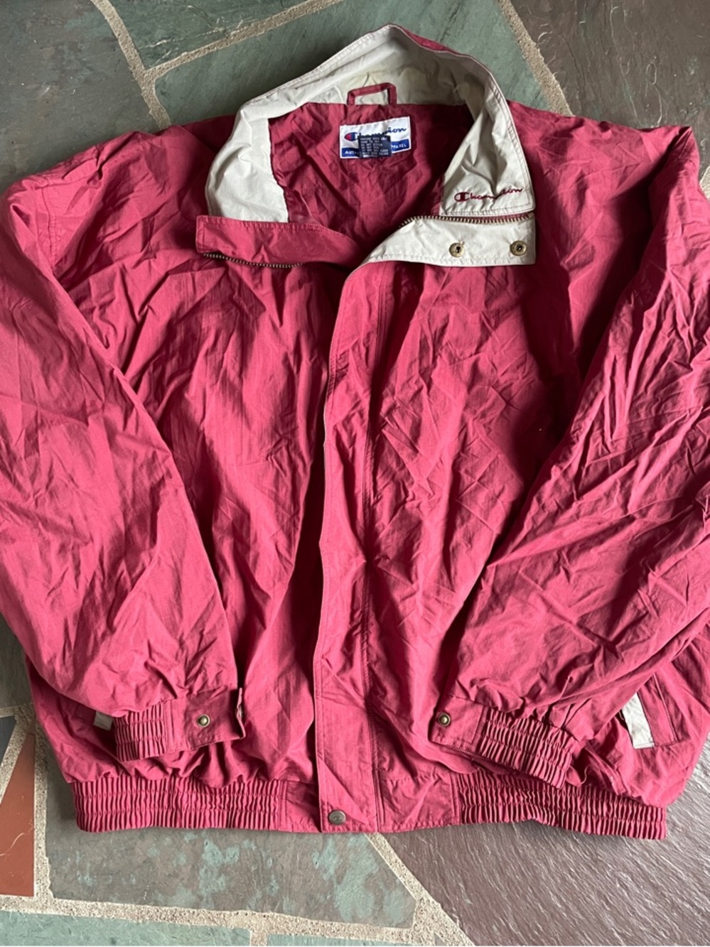 Champion Maroon Pullover Windbreaker with Tan Collar